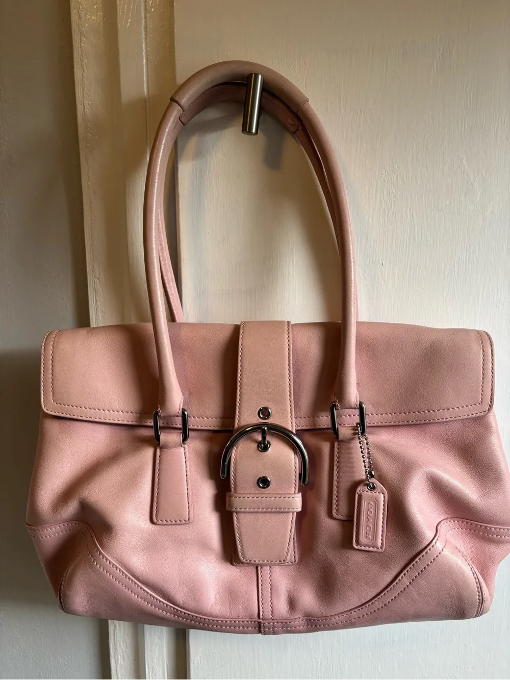 Coach Pink Leather Soho Hamptons Shoulder Bag with Buckle Detail